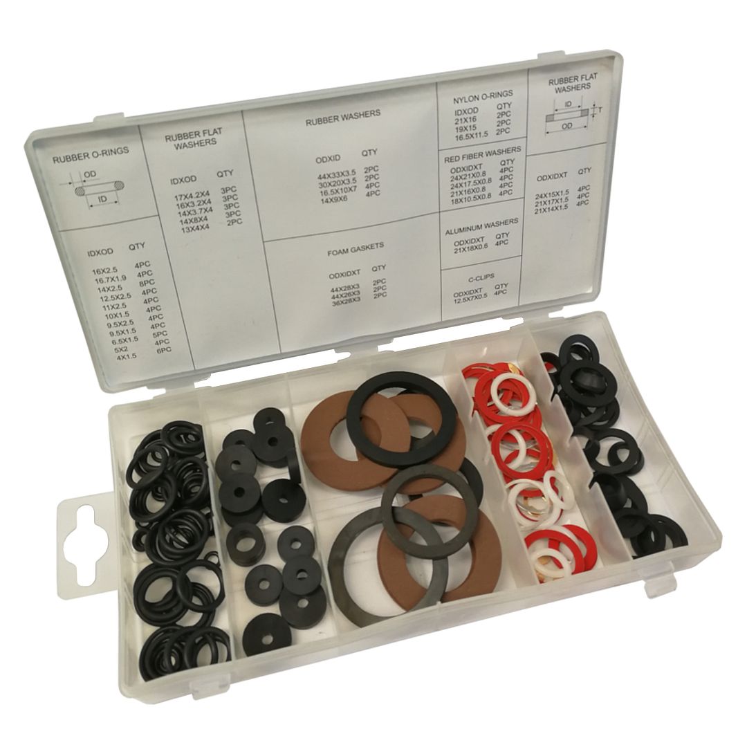 Tap Fitting Washer And O Ring Set 125Pc Rubber Fibre Aluminium Foam